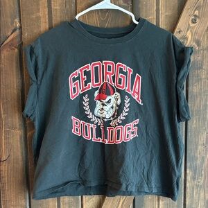Women’s Large Georgia Bulldogs Black Graphic Tee Rolled Sleeves Crop